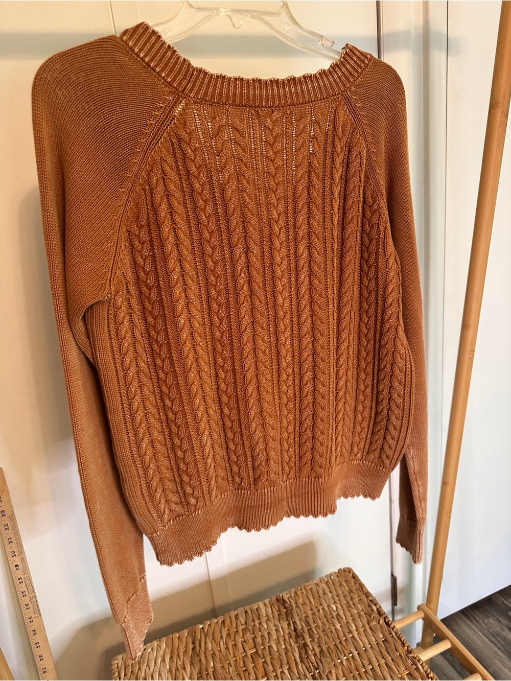 easel Cable‎ Knit Button-Front Cardigan - Rust Brown - Picture 6 of 11